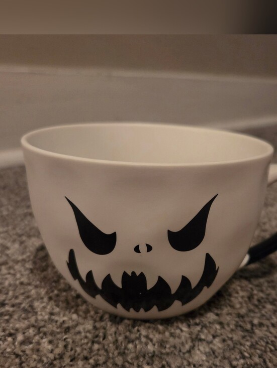 Halloween Other - White Ceramic Halloween Mug with Black Scary Face